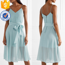 Spaghetti Strap V-Neck Bleu Coton Eté Midi Dress Avec Arc Fabrication En Gros Mode Femmes Vêtements (TA0308D)